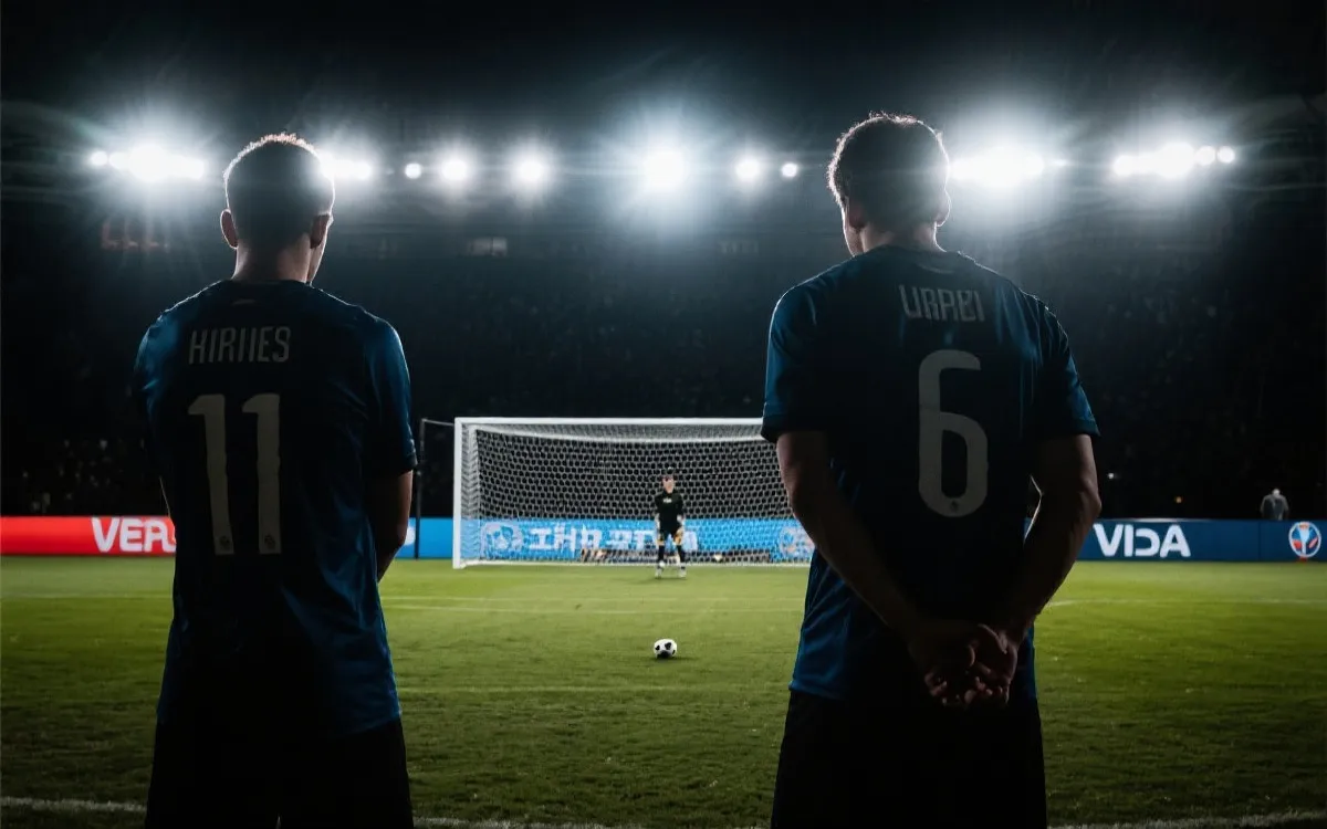 淘汰赛夜场紧张氛围与点球大战意象